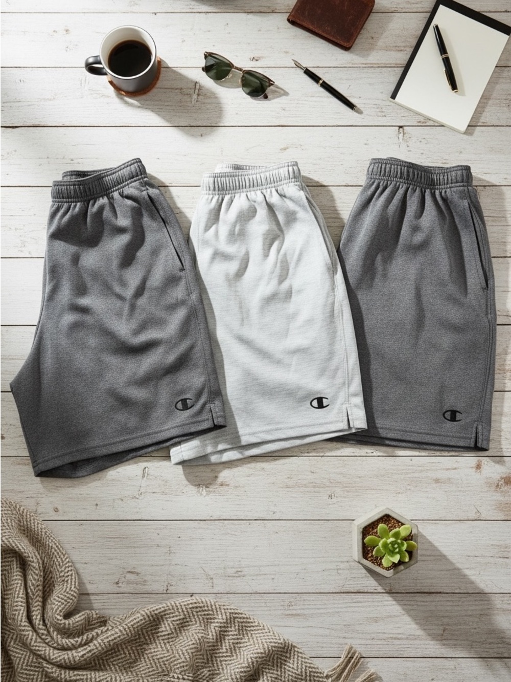 Champion Men’s Athletic Shorts in Gray and White Trio